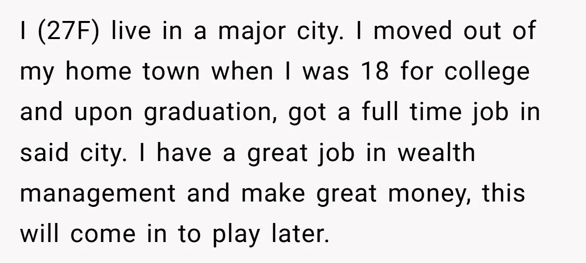 I (27F) live in a major city. I moved out of my home town when I was 18 for college and upon graduation, got a full time job in said...