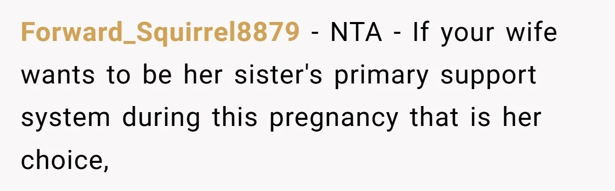Forward_Squirrel8879 − NTA - If your wife wants to be her sister's primary support system during this pregnancy that is her choice,