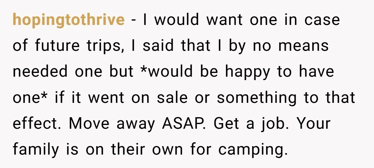 hopingtothrive − I would want one in case of future trips, I said that I by no means needed one but *would be happy to have one* if it went...
