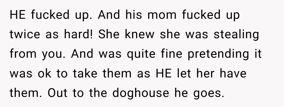 HE fucked up. And his mom fucked up twice as hard! She knew she was stealing from you. And was quite fine pretending it was ok to take them as...