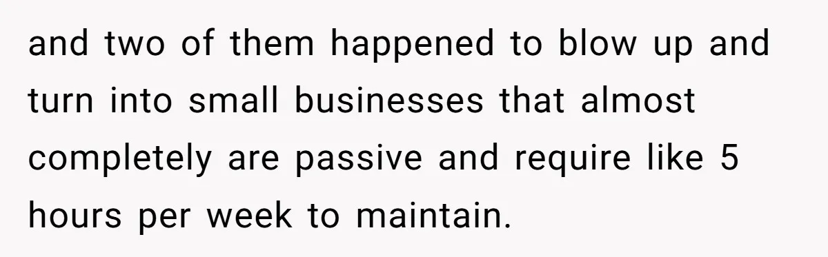 and two of them happened to blow up and turn into small businesses that almost completely are passive and require like 5 hours per week to maintain.