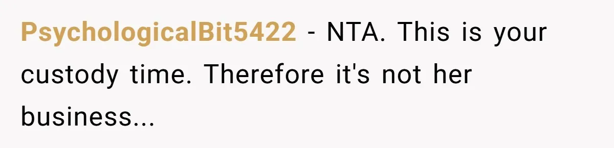 PsychologicalBit5422 − NTA. This is your custody time. Therefore it's not her business...