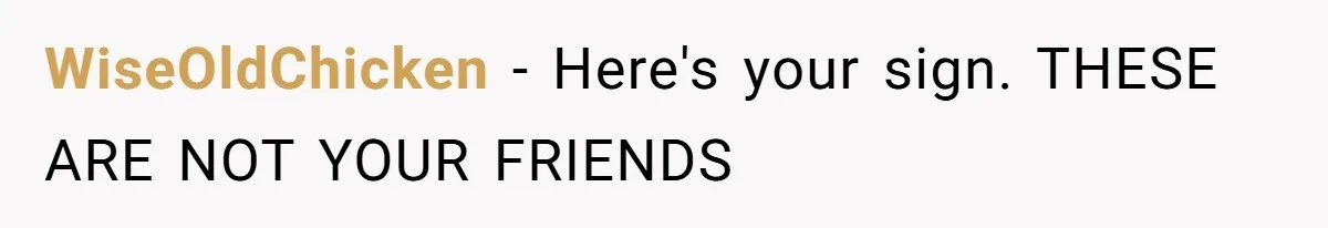 WiseOldChicken − Here's your sign. THESE ARE NOT YOUR FRIENDS