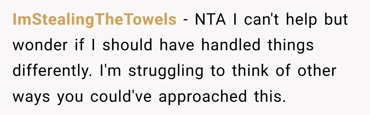 ImStealingTheTowels − NTA I can't help but wonder if I should have handled things differently. I'm struggling to think of other ways you could've approached this.