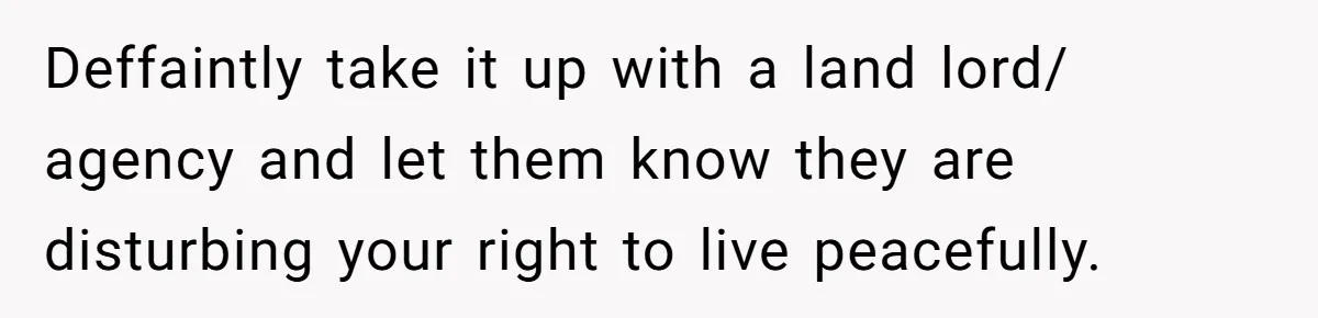 Deffaintly take it up with a land lord/ agency and let them know they are disturbing your right to live peacefully.