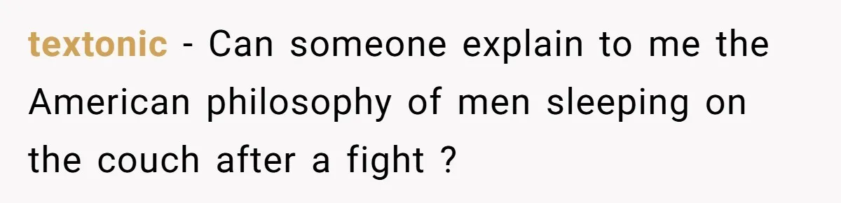 textonic − Can someone explain to me the American philosophy of men sleeping on the couch after a fight ?