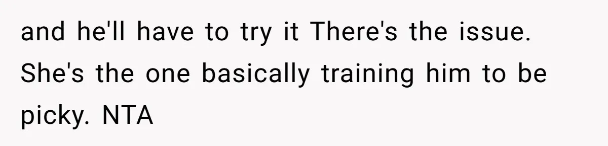 and he'll have to try it There's the issue. She's the one basically training him to be picky. NTA