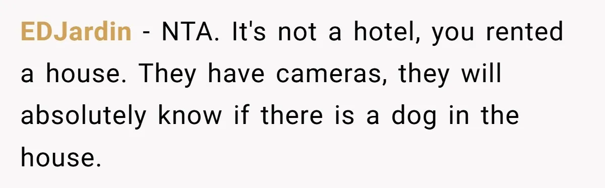 EDJardin − NTA. It's not a hotel, you rented a house. They have cameras, they will absolutely know if there is a dog in the house.