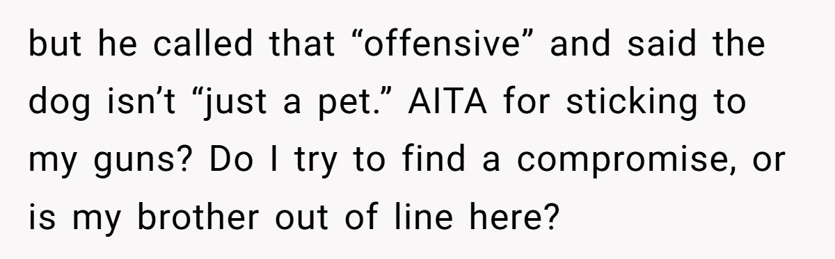 but he called that “offensive” and said the dog isn’t “just a pet.” AITA for sticking to my guns? Do I try to find a compromise, or is my brother...