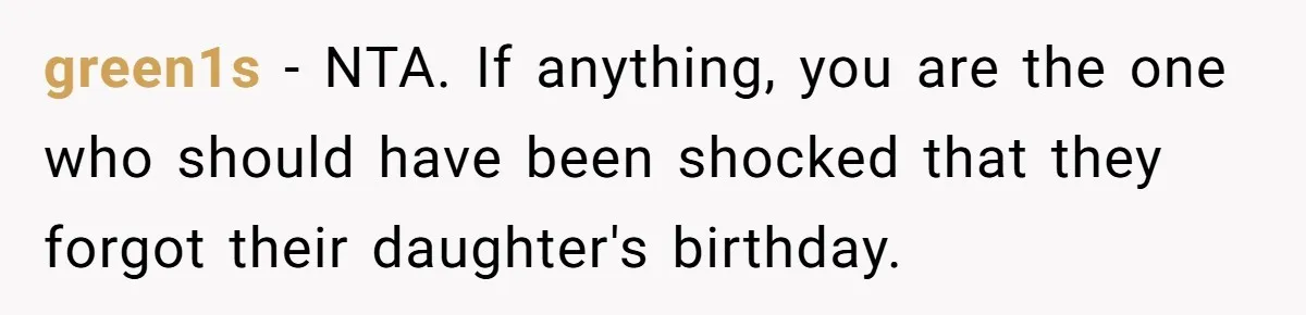 green1s − NTA. If anything, you are the one who should have been shocked that they forgot their daughter's birthday.