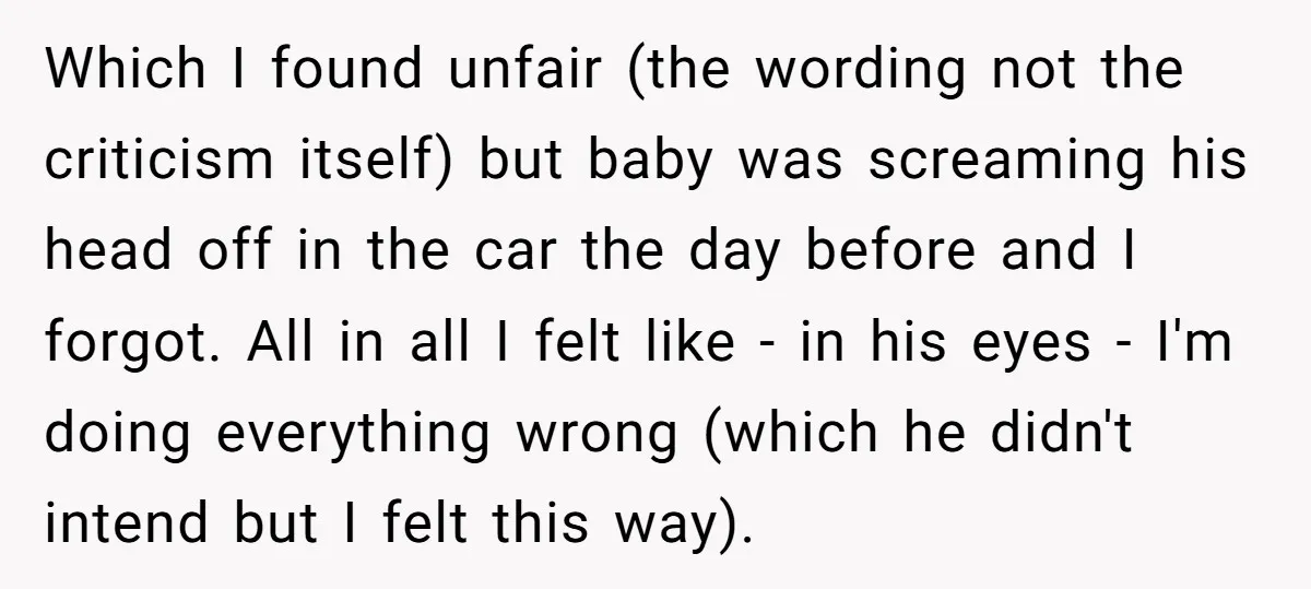 Which I found unfair (the wording not the criticism itself) but baby was screaming his head off in the car the day before and I forgot. All in all I...