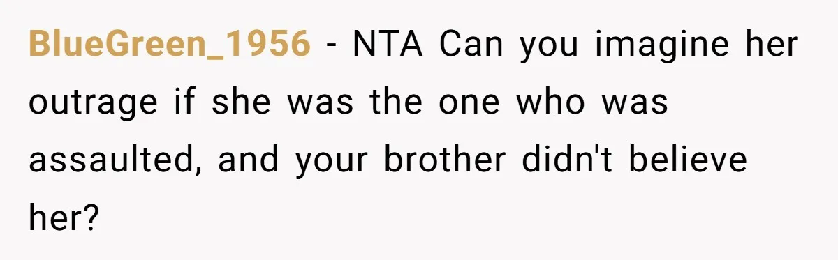 BlueGreen_1956 − NTA Can you imagine her outrage if she was the one who was assaulted, and your brother didn't believe her?