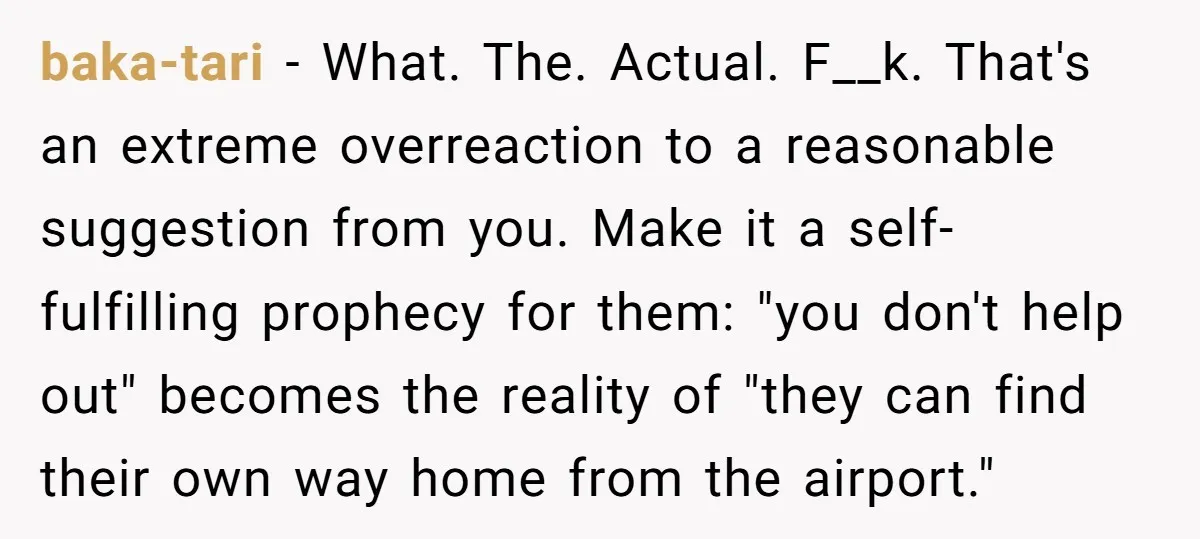 baka-tari − What. The. Actual. F__k. That's an extreme overreaction to a reasonable suggestion from you. Make it a self-fulfilling prophecy for them: "you don't help out" becomes the reality...