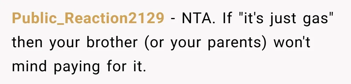 Public_Reaction2129 − NTA. If "it's just gas" then your brother (or your parents) won't mind paying for it.