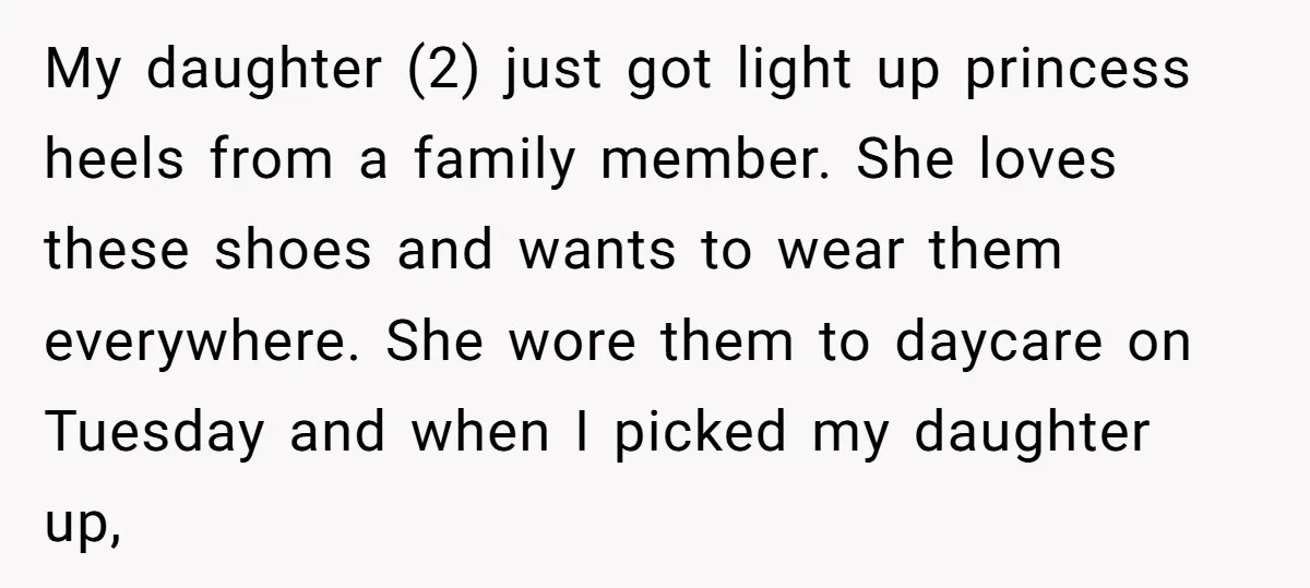 My daughter (2) just got light up princess heels from a family member. She loves these shoes and wants to wear them everywhere. She wore them to daycare on Tuesday...