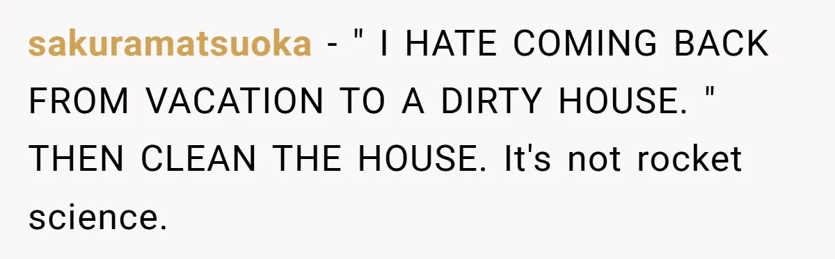 sakuramatsuoka − " I HATE COMING BACK FROM VACATION TO A DIRTY HOUSE. " THEN CLEAN THE HOUSE. It's not rocket science.