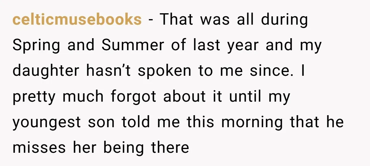 celticmusebooks − That was all during Spring and Summer of last year and my daughter hasn’t spoken to me since. I pretty much forgot about it until my youngest son...