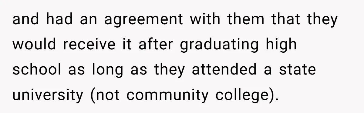 and had an agreement with them that they would receive it after graduating high school as long as they attended a state university (not community college).