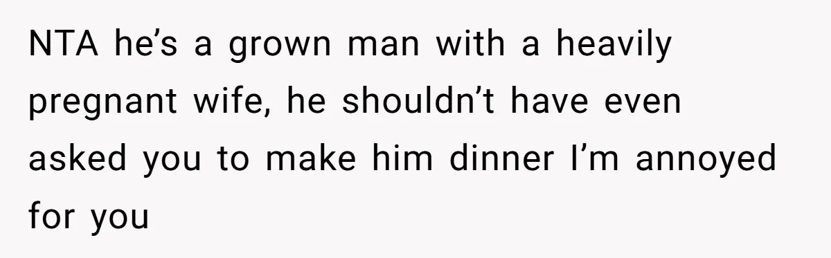 NTA he’s a grown man with a heavily pregnant wife, he shouldn’t have even asked you to make him dinner I’m annoyed for you
