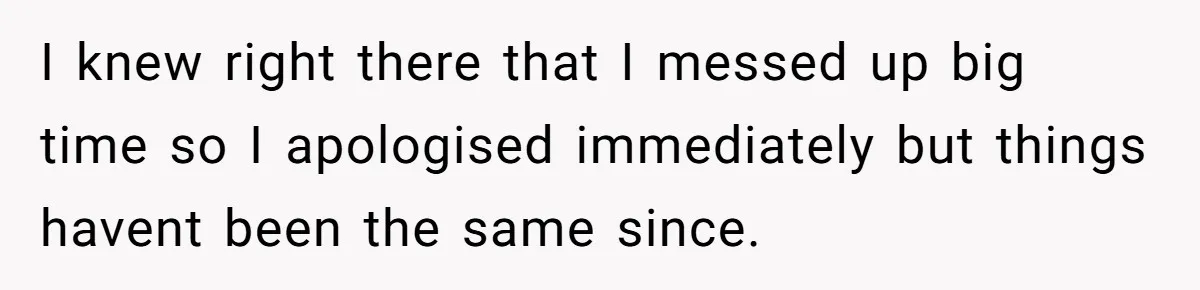 I knew right there that I messed up big time so I apologised immediately but things havent been the same since.