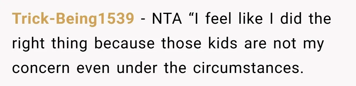 Trick-Being1539 − NTA “I feel like I did the right thing because those kids are not my concern even under the circumstances.