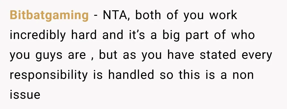 Bitbatgaming − NTA, both of you work incredibly hard and it’s a big part of who you guys are , but as you have stated every responsibility is handled so...