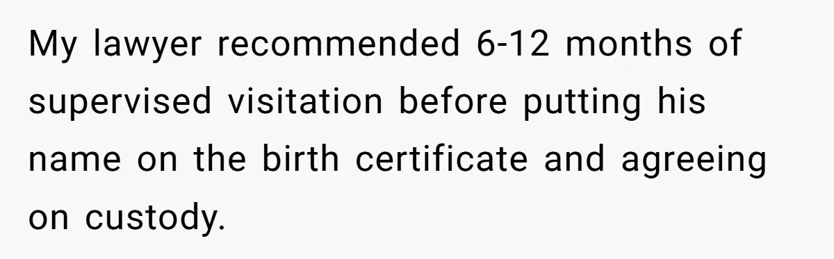 My lawyer recommended 6-12 months of supervised visitation before putting his name on the birth certificate and agreeing on custody.