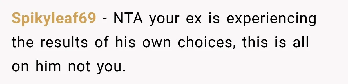 Spikyleaf69 − NTA your ex is experiencing the results of his own choices, this is all on him not you.