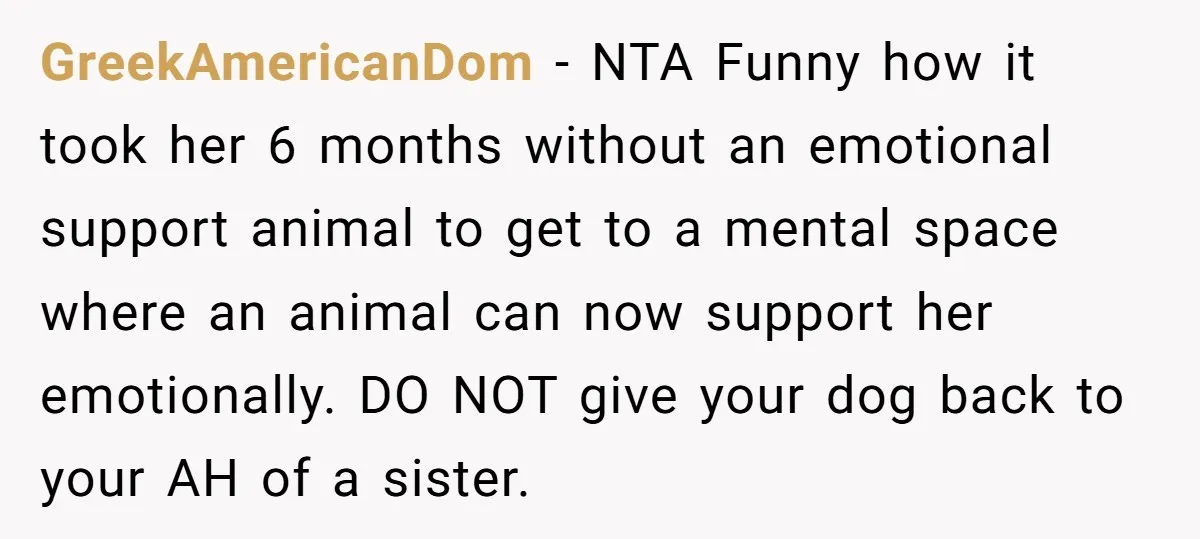 GreekAmericanDom − NTA Funny how it took her 6 months without an emotional support animal to get to a mental space where an animal can now support her emotionally. DO...