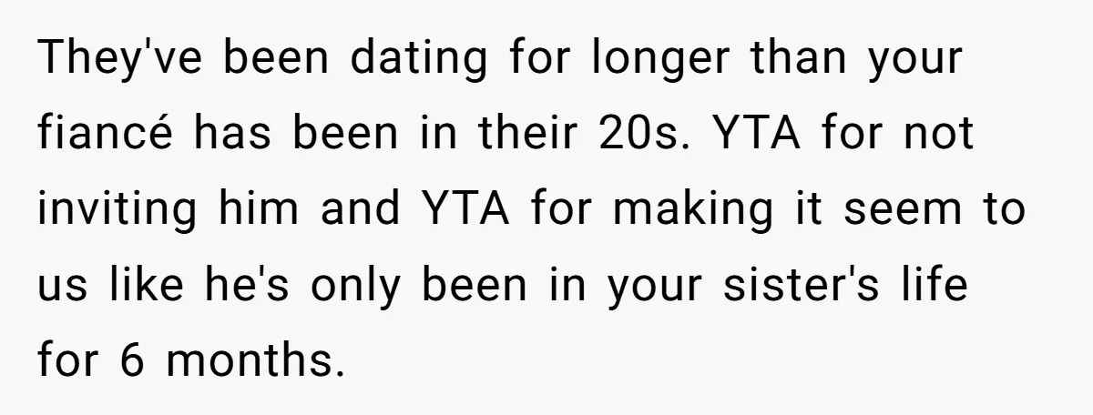 They've been dating for longer than your fiancé has been in their 20s. YTA for not inviting him and YTA for making it seem to us like he's only been...