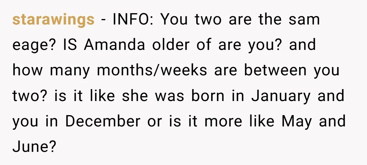 starawings − INFO: You two are the sam eage? IS Amanda older of are you? and how many months/weeks are between you two? is it like she was born in...