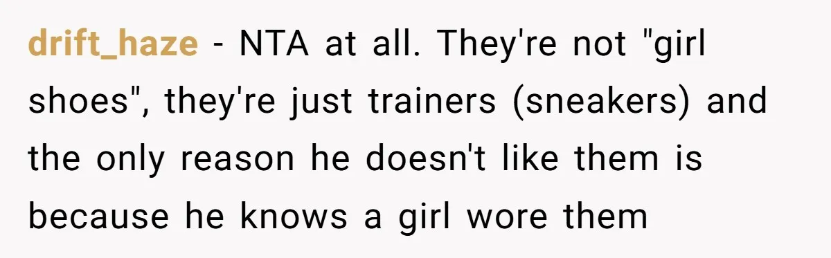 drift_haze − NTA at all. They're not "girl shoes", they're just trainers (sneakers) and the only reason he doesn't like them is because he knows a girl wore them