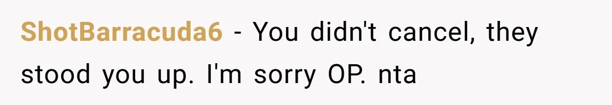 ShotBarracuda6 − You didn't cancel, they stood you up. I'm sorry OP. nta