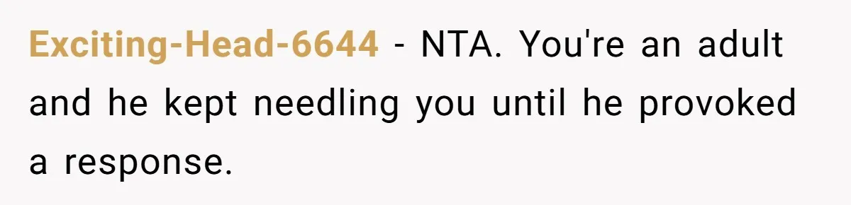 Exciting-Head-6644 − NTA. You're an adult and he kept needling you until he provoked a response.