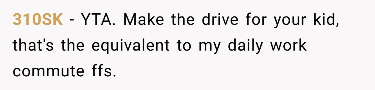 310SK − YTA. Make the drive for your kid, that's the equivalent to my daily work commute ffs.