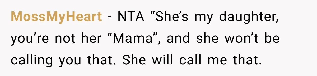 MossMyHeart − NTA “She’s my daughter, you’re not her “Mama”, and she won’t be calling you that. She will call me that.