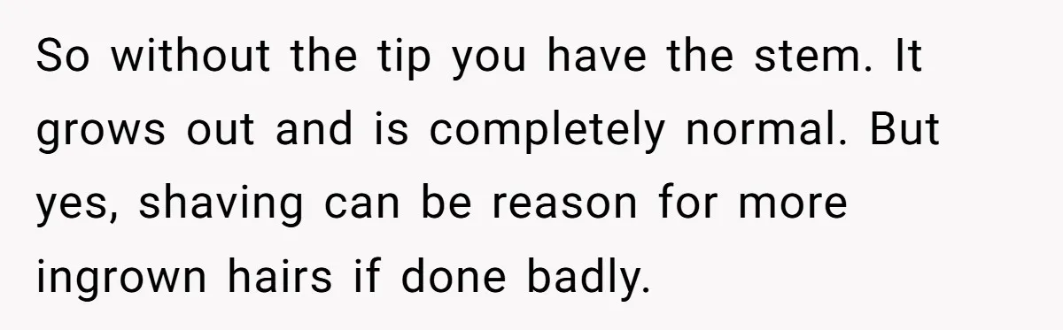 So without the tip you have the stem. It grows out and is completely normal. But yes, shaving can be reason for more ingrown hairs if done badly.