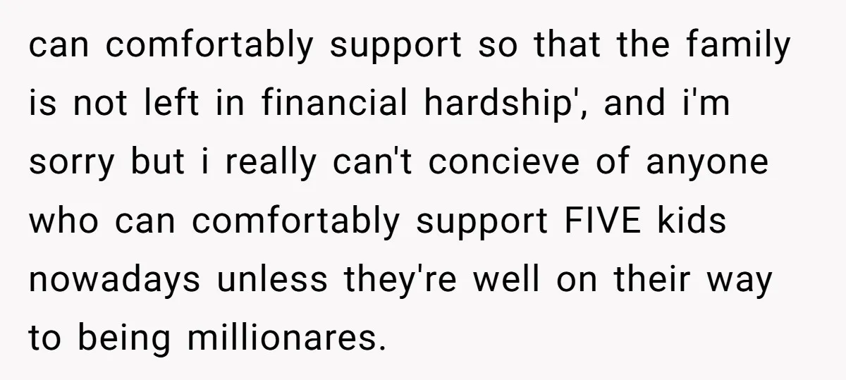 can comfortably support so that the family is not left in financial hardship', and i'm sorry but i really can't concieve of anyone who can comfortably support FIVE kids nowadays...