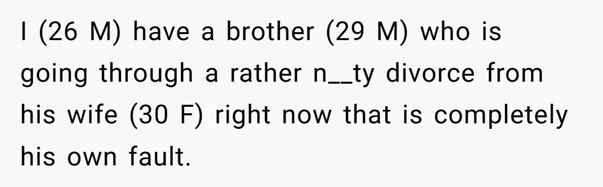 I (26 M) have a brother (29 M) who is going through a rather n__ty divorce from his wife (30 F) right now that is completely his own fault.