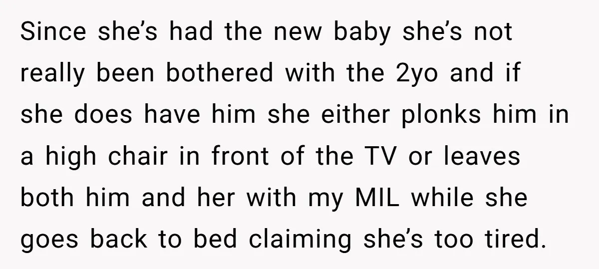 Since she’s had the new baby she’s not really been bothered with the 2yo and if she does have him she either plonks him in a high chair in front...