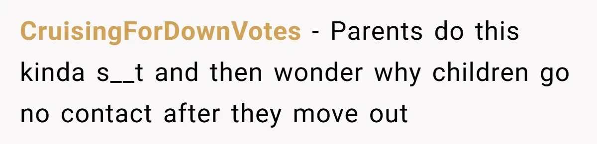 CruisingForDownVotes − Parents do this kinda s__t and then wonder why children go no contact after they move out