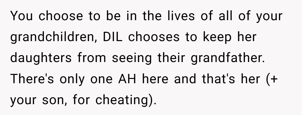 You choose to be in the lives of all of your grandchildren, DIL chooses to keep her daughters from seeing their grandfather. There's only one AH here and that's her...