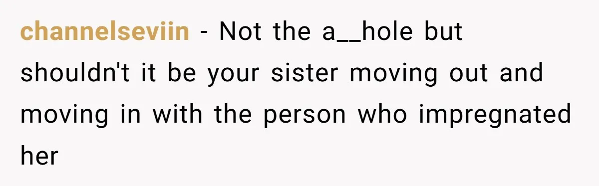 channelseviin − Not the a__hole but shouldn't it be your sister moving out and moving in with the person who impregnated her