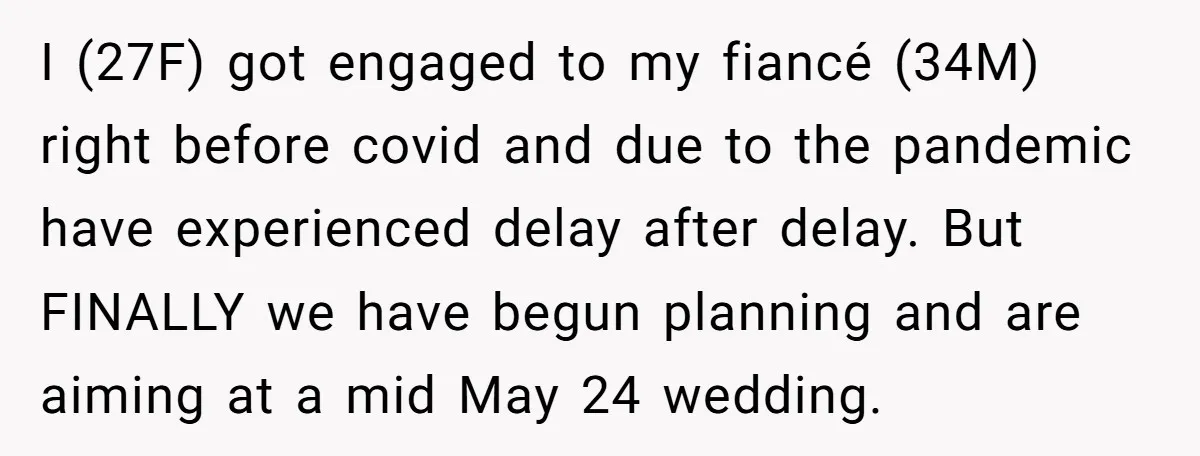I (27F) got engaged to my fiancé (34M) right before covid and due to the pandemic have experienced delay after delay. But FINALLY we have begun planning and are aiming...