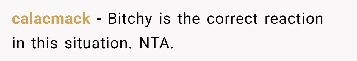 calacmack − Bitchy is the correct reaction in this situation. NTA.
