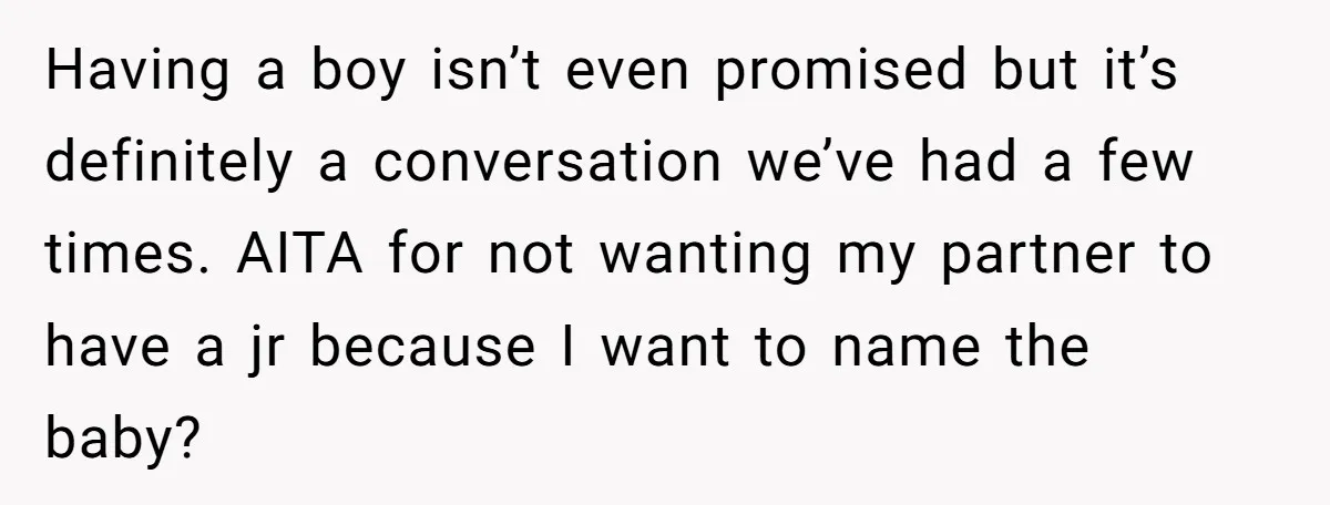 Having a boy isn’t even promised but it’s definitely a conversation we’ve had a few times. AITA for not wanting my partner to have a jr because I want to...