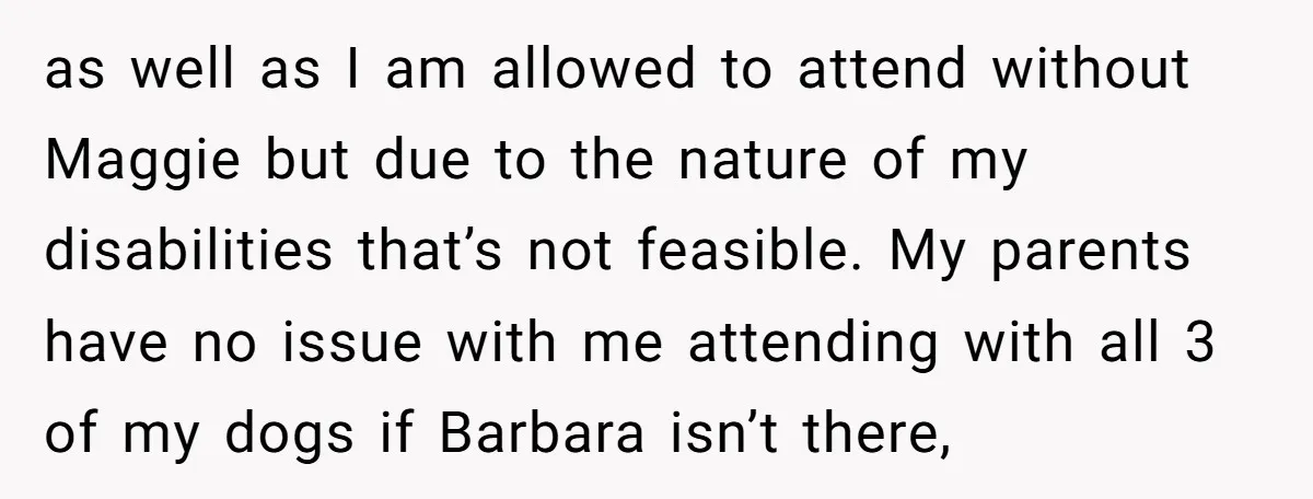 as well as I am allowed to attend without Maggie but due to the nature of my disabilities that’s not feasible. My parents have no issue with me attending with...