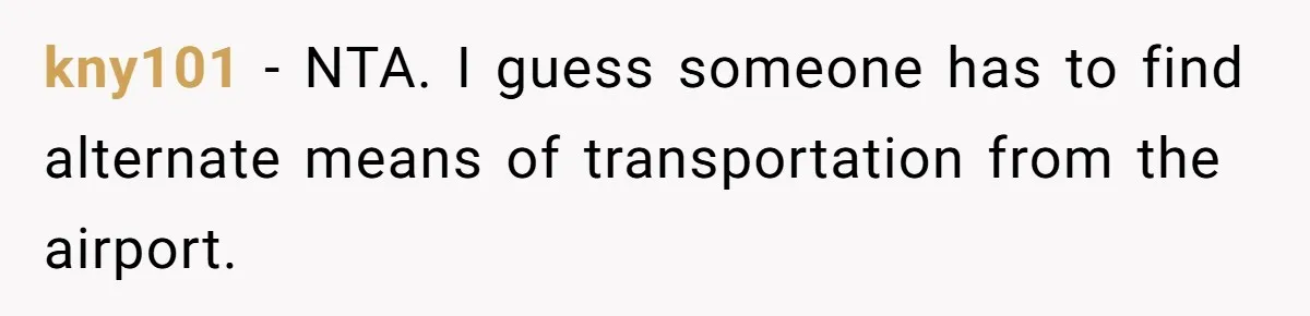 kny101 − NTA. I guess someone has to find alternate means of transportation from the airport.