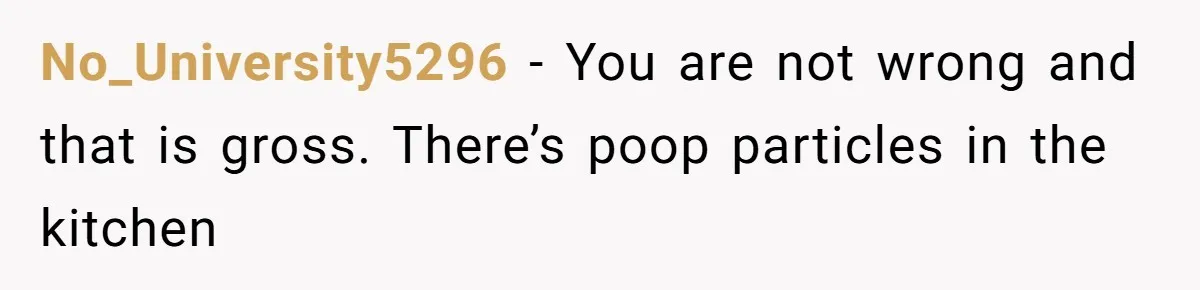 No_University5296 − You are not wrong and that is gross. There’s poop particles in the kitchen