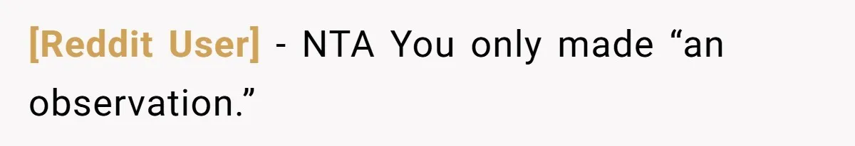 [Reddit User] − NTA You only made “an observation.”